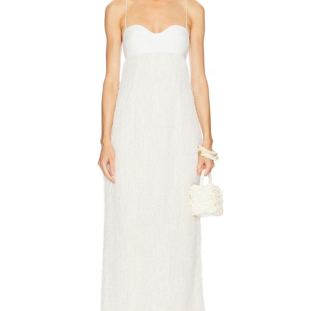 Clea Selene Fringe Longline Dress in Parchment